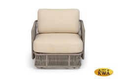 "Альбано" кресло плетеное из роупа, каркас алюминий светло-серый (RAL7035) муар, роуп серый меланж круглый, ткань Mossle светло-бежевая