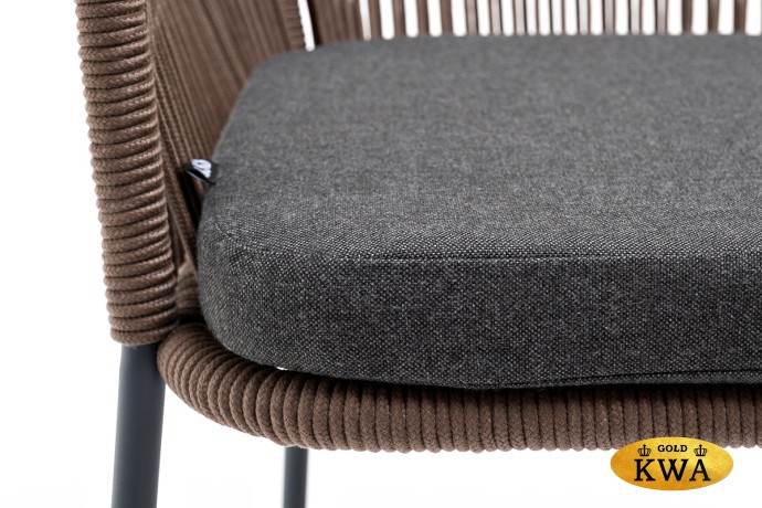 "Лион" стул плетеный из роупа, каркас из стали серый (RAL7022) шагрень, роуп коричневый круглый, ткань темно-серая