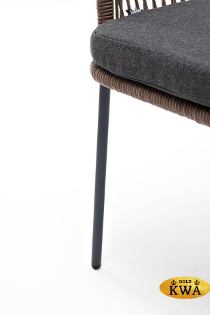 "Лион" стул плетеный из роупа, каркас из стали серый (RAL7022) шагрень, роуп коричневый круглый, ткань темно-серая