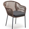 "Лион" стул плетеный из роупа, каркас из стали серый (RAL7022) шагрень, роуп коричневый круглый, ткань темно-серая