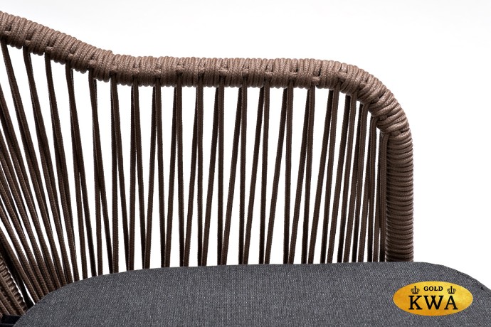 "Лион" стул плетеный из роупа, каркас из стали серый (RAL7022) шагрень, роуп коричневый круглый, ткань темно-серая