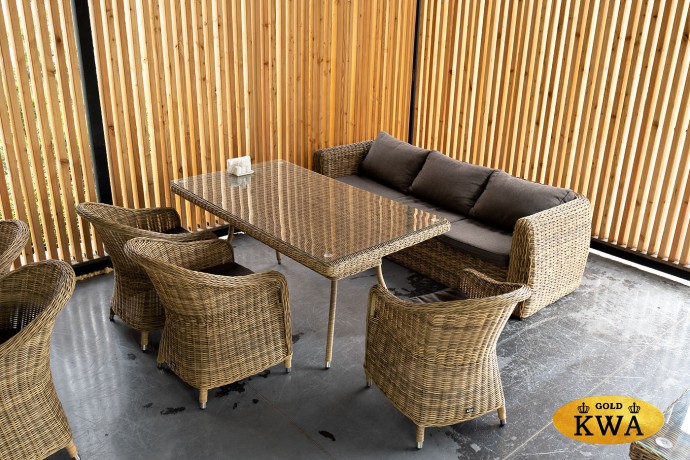 "Кальяри" диван из искусственного ротанга (гиацинт) трехместный, цвет соломенный