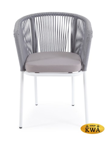 "Марсель" плетеный стул из роупа (веревки), каркас белый, цвет светло-серый