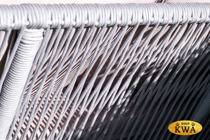 "Канны" диван 2-местный плетеный из роупа, каркас алюминий белый муар, роуп светло-серый круглый, ткань серая 017