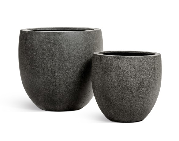 Кашпо TREEZ Effectory Stone большой округлый конус Тёмно-серый камень д-54 см, в-51 см