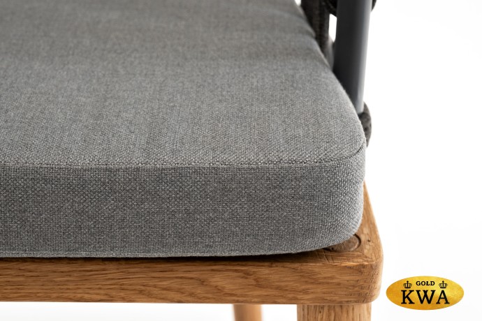 "Диего" стул плетеный из роупа, основание дуб, каркас из стали темно-серый (RAL7024) муар, роуп темно-серый круглый, ткань серая