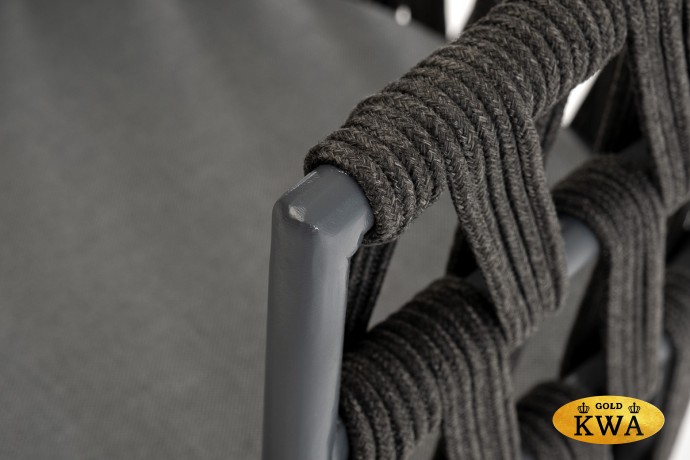 "Диего" стул плетеный из роупа, основание дуб, каркас из стали темно-серый (RAL7024) муар, роуп темно-серый круглый, ткань серая