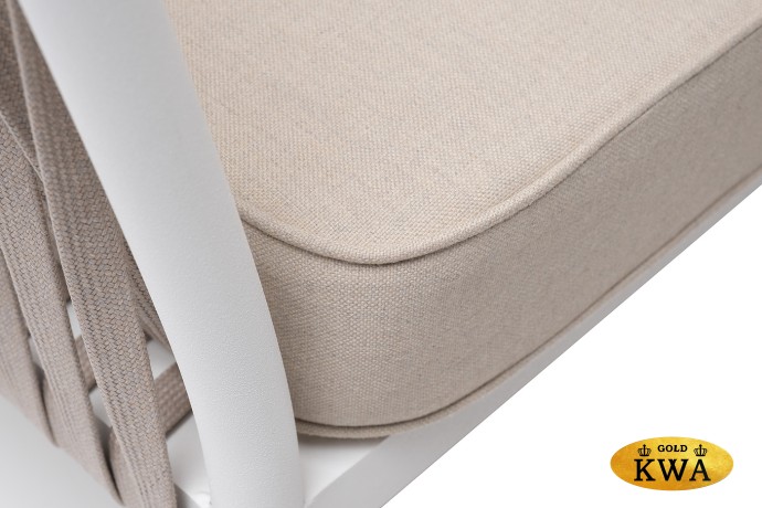 "Касабланка" кресло плетеное из роупа, каркас алюминий белый муар, роуп бежевый 20мм, ткань бежевая 15052