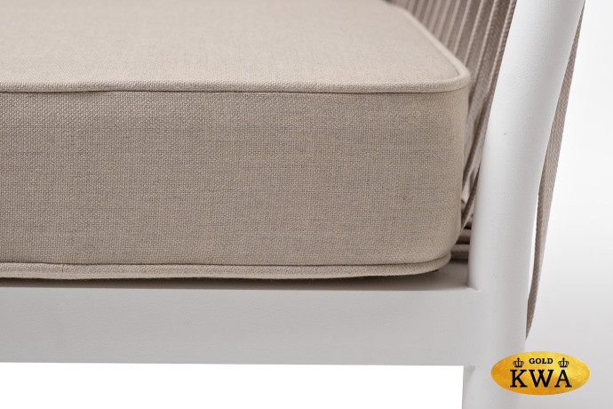 "Касабланка" кресло плетеное из роупа, каркас алюминий белый муар, роуп бежевый 20мм, ткань бежевая 15052