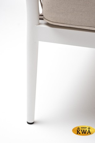 "Касабланка" кресло плетеное из роупа, каркас алюминий белый муар, роуп бежевый 20мм, ткань бежевая 15052