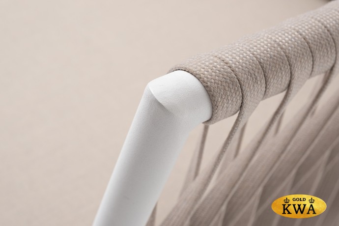 "Касабланка" кресло плетеное из роупа, каркас алюминий белый муар, роуп бежевый 20мм, ткань бежевая 15052