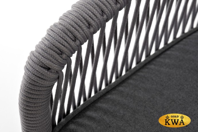 "Канны" диван 3-местный плетеный из роупа, каркас алюминий белый муар, роуп светло-серый круглый, ткань серая 017