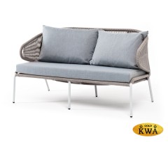 &quot;Милан&quot; диван 2-местный плетеный из роупа, каркас алюминий светло-серый (RAL7035) шагрень, роуп серый меланж круглый, ткань светло-серая