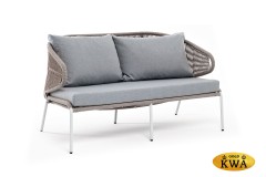 &quot;Милан&quot; диван 2-местный плетеный из роупа, каркас алюминий светло-серый (RAL7035) шагрень, роуп серый меланж круглый, ткань светло-серая