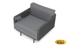 &quot;Джелло&quot; кресло плетеное из роупа, каркас алюминий темно-серый (RAL7024) муар, роуп темно-серый круглый, ткань темно-серая 027