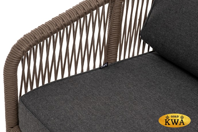 "Канны" диван 3-местный плетеный из роупа, каркас алюминий коричневый (RAL8016) муар, роуп коричневый круглый, ткань темно-серая 027