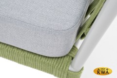 &quot;Диего&quot; кресло плетеное из роупа, каркас алюминий светло-серый (RAL7035) муар, роуп салатовый меланж круглый, ткань светло-серая