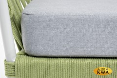 &quot;Диего&quot; кресло плетеное из роупа, каркас алюминий светло-серый (RAL7035) муар, роуп салатовый меланж круглый, ткань светло-серая