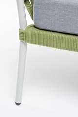 &quot;Диего&quot; кресло плетеное из роупа, каркас алюминий светло-серый (RAL7035) муар, роуп салатовый меланж круглый, ткань светло-серая