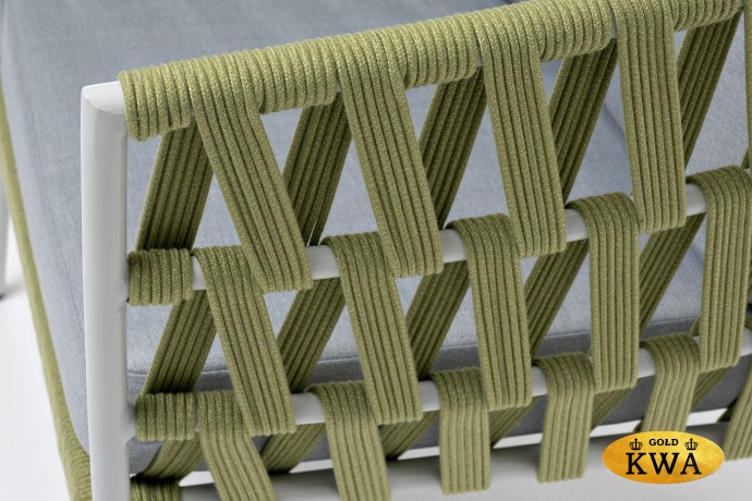 "Диего" кресло плетеное из роупа, каркас алюминий светло-серый (RAL7035) муар, роуп салатовый меланж круглый, ткань светло-серая