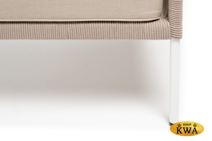 "Канны" кресло плетеное из роупа, каркас алюминий белый, роуп бежевый круглый, ткань бежевая