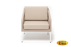 &quot;Канны&quot; кресло плетеное из роупа, каркас алюминий белый, роуп бежевый круглый, ткань бежевая