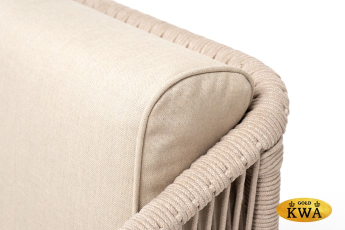 "Канны" кресло плетеное из роупа, каркас алюминий белый, роуп бежевый круглый, ткань бежевая