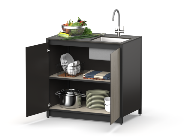 Шкаф напольный с мойкой Lounge D-04S-R, 90 см, дуб сонома/черный мрамор