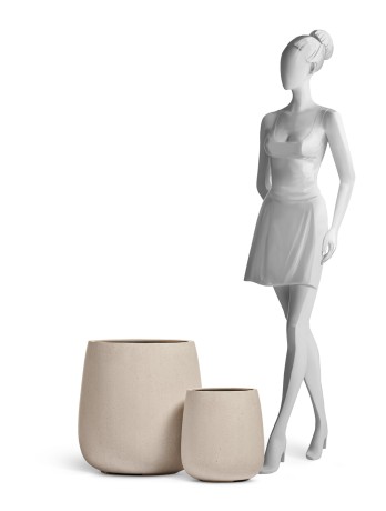 Кашпо TREEZ Effectory Beton Design-Чаша Белый песок в-33 см, д-31 см