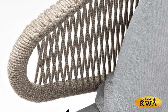 "Милан" кресло плетеное из роупа, каркас алюминий светло-серый (RAL7035) шагрень, роуп серый меланж круглый, ткань светло-серая