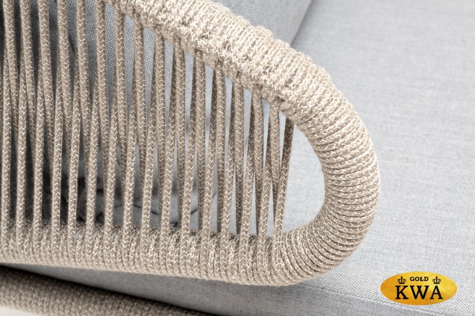 "Милан" кресло плетеное из роупа, каркас алюминий светло-серый (RAL7035) шагрень, роуп серый меланж круглый, ткань светло-серая