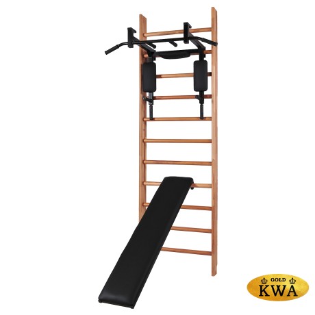 Шведская стенка деревянная из ламельного бука - БУК СТАНДАРТ - ТБПШ - ДУ (стенка + турник-брусья-пресс + доска угловая для пресса)