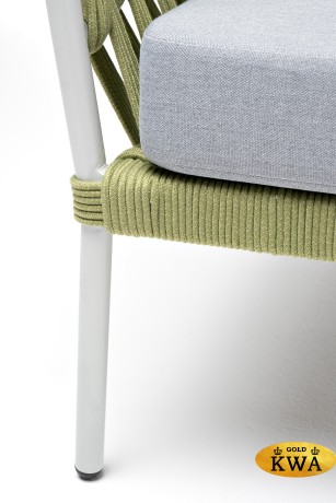 "Диего" диван 2-местный плетеный из роупа, каркас алюминий светло-серый (RAL7035) муар, роуп салатовый меланж круглый, ткань светло-серая