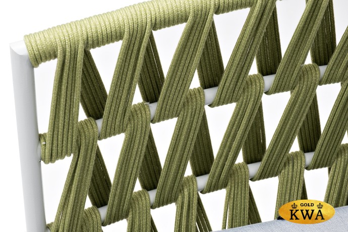 "Диего" диван 2-местный плетеный из роупа, каркас алюминий светло-серый (RAL7035) муар, роуп салатовый меланж круглый, ткань светло-серая