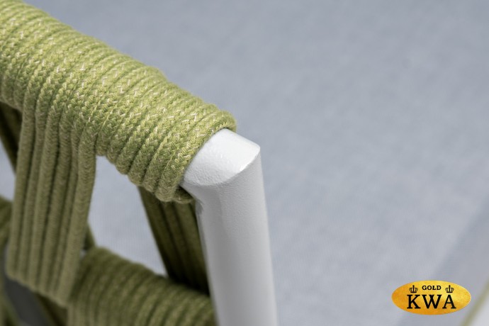 "Диего" диван 2-местный плетеный из роупа, каркас алюминий светло-серый (RAL7035) муар, роуп салатовый меланж круглый, ткань светло-серая