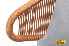 &quot;Милан&quot; кресло плетеное из роупа, каркас алюминий светло-серый (RAL7035) шагрень, роуп оранжевый меланж круглый, ткань светло-серая