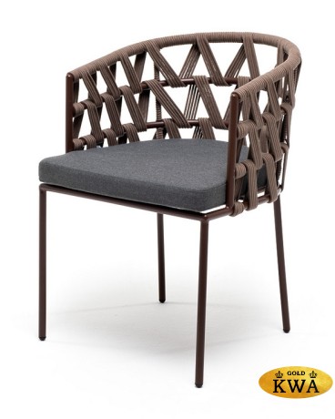 "Диего" стул плетеный из роупа, каркас из стали коричневый (RAL8016) муар, роуп коричневый круглый, ткань темно-серая 027