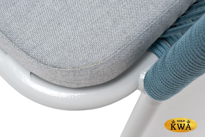 "Лион" стул плетеный из роупа, каркас из стали светло-серый (RAL7035) муар, роуп бирюзовый круглый, ткань светло-серая