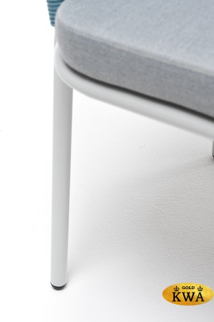 "Лион" стул плетеный из роупа, каркас из стали светло-серый (RAL7035) муар, роуп бирюзовый круглый, ткань светло-серая