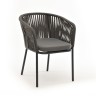 "Бордо" стул плетеный из роупа, каркас алюминий темно-серый (RAL7024) муар, роуп серый 15мм, ткань серая 017