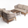 "Диего" лаунж-зона 4-местная плетеная из роупа со столиком "Канны" цвета "дуб", основание дуб, роуп бежевый