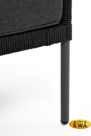 "Канны" диван 2-местный плетеный из роупа (узелки), каркас алюминий темно-серый (RAL7024) муар, роуп темно-серый круглый, ткань темно-серая