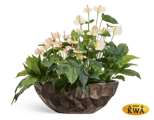 Кашпо TREEZ Effectory Metal Высокая лодка Design Crumple Чернёная бронза в-15, ш-18, дл-41 см