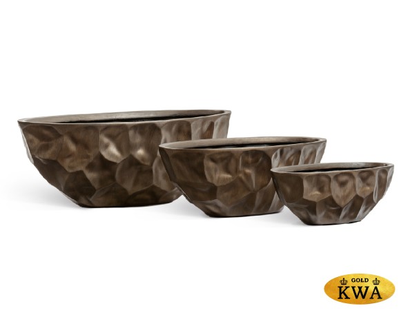 Кашпо TREEZ Effectory Metal Высокая лодка Design Crumple Чернёная бронза в-15, ш-18, дл-41 см