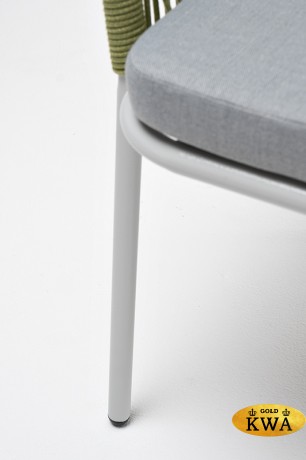 "Лион" стул плетеный из роупа, каркас из стали светло-серый (RAL7035) муар, роуп салатовый меланж круглый, ткань светло-серая