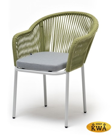 "Лион" стул плетеный из роупа, каркас из стали светло-серый (RAL7035) муар, роуп салатовый меланж круглый, ткань светло-серая