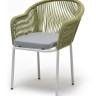 "Лион" стул плетеный из роупа, каркас из стали светло-серый (RAL7035) муар, роуп салатовый меланж круглый, ткань светло-серая