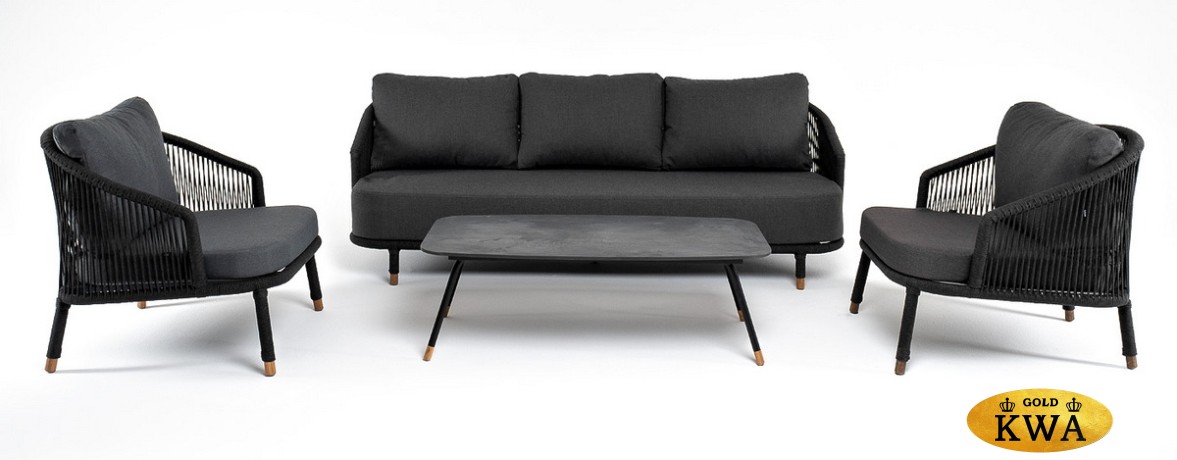 "Верона" лаунж-зона 5-местная плетеная из роупа (веревки), каркас алюминиевый темно-серый, роуп темно-серый