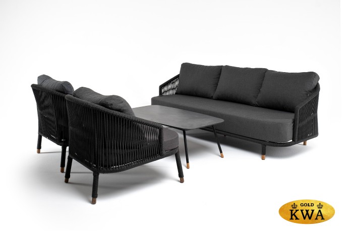 "Верона" лаунж-зона 5-местная плетеная из роупа (веревки), каркас алюминиевый темно-серый, роуп темно-серый