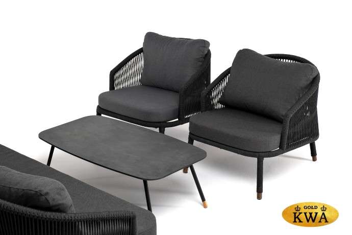 "Верона" лаунж-зона 5-местная плетеная из роупа (веревки), каркас алюминиевый темно-серый, роуп темно-серый